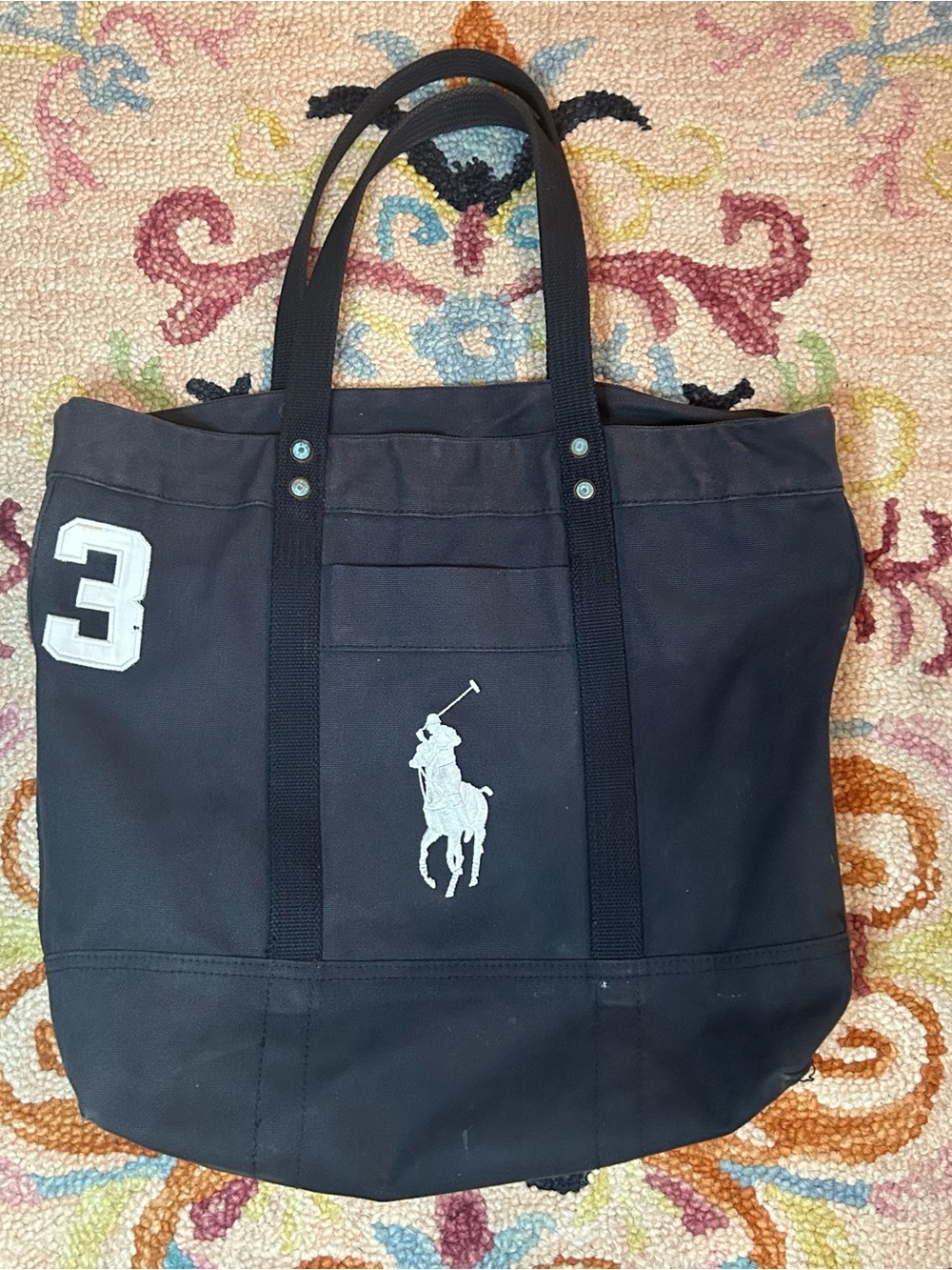 Ralph Lauren Black Big Pony Canvas Tote Bag Vintage #3 Y2K - Picture 2 of 16